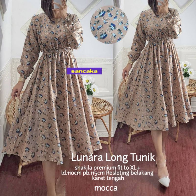 11.8 Lunara midi/tunik midi fab ceruty motif bunga by Sancaka