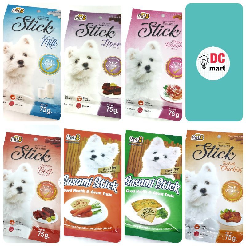 PET8-SASAMI STICK 75 Gr Real Meat Dog Snack / Camilan Snack Favorit Anjing