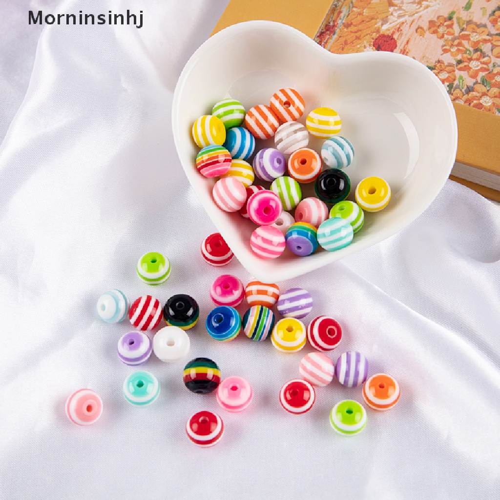 50 Pcs Manik-Manik Strip Spacer Resin Bulat Warna Pelangi Ukuran 8 / 10 / 12mm Untuk Membuat Perhiasan Handmade Charms