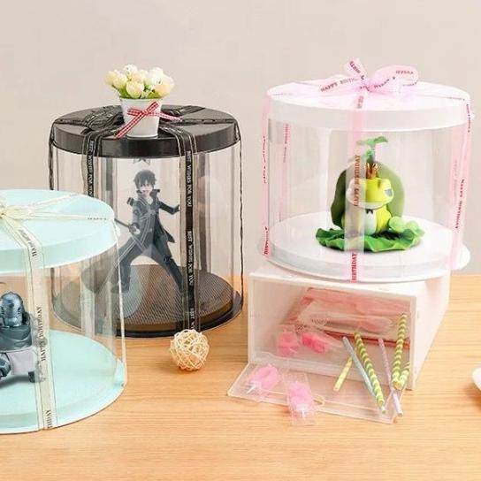 ☊ KOTAK KUE MIKA TRANSPARAN BENTUK LINGKARAN CAKE BOX SIZE 22 DAN 26 CM GIFT BOX UNIK BOX PAJANGAN K