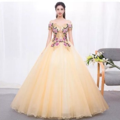 gaun pengantin kuning emas Gold Sabrina