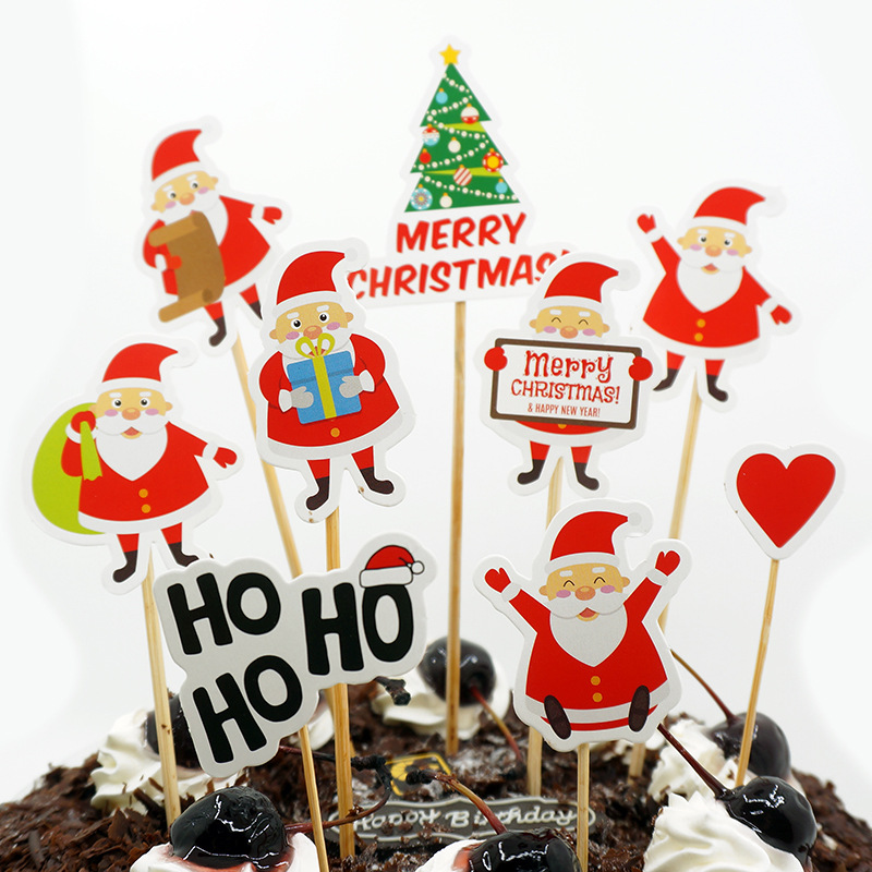 9pcs / Set Topper Kue Desain Kartun Santa Claus Bahan Kertas Untuk Dekorasi Natal