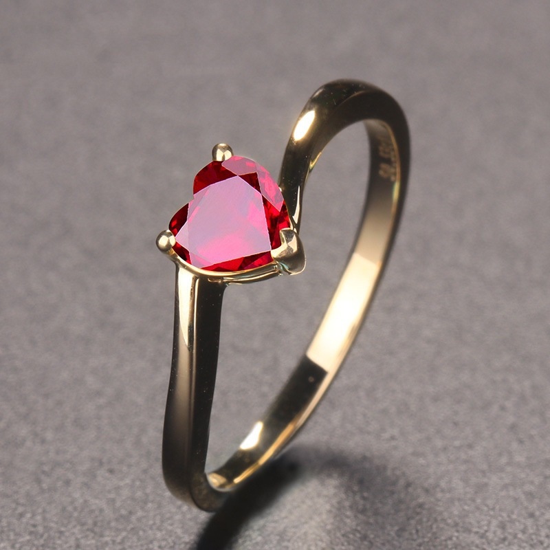 Goldkingdom Perhiasan Fashion 24K Bangkok Aksesoris Ready Stock Minimalis Delapan Hati Delapan Panah Merah Safir Hati Berlapis Emas Asli Kadar 375 Sterling Silver Cincin Wanita