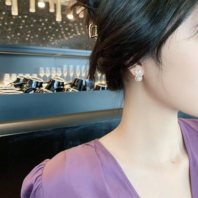 Sterling silver jarum Korea kecil busur Mutiara 2021new trendi anggun online influencer anting-antin