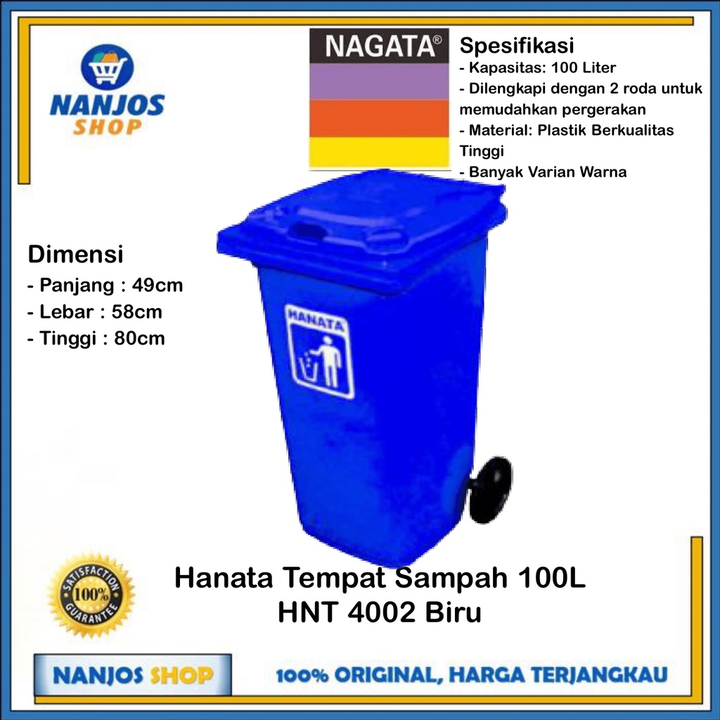 Hanata Tong Tempat Sampah Dustbin Roda Gerobak Hnt4002 100 Liter Biru