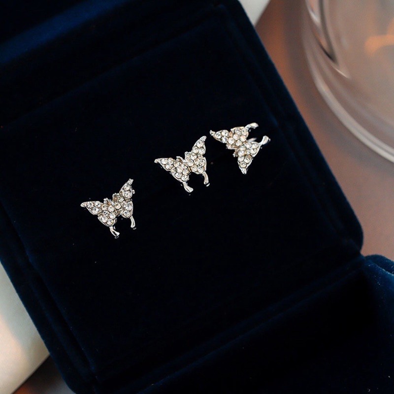 3pcs Anting Wanita Stud dan clip Model Kupu2