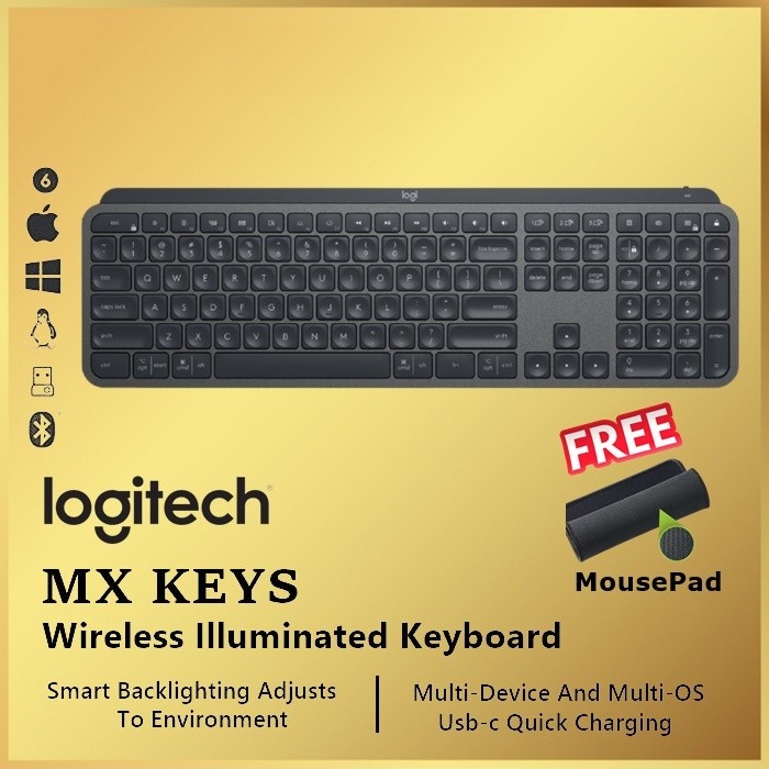 Logitech MX Keys Wireless Illuminated Keyboard Bluetooth Multi Device