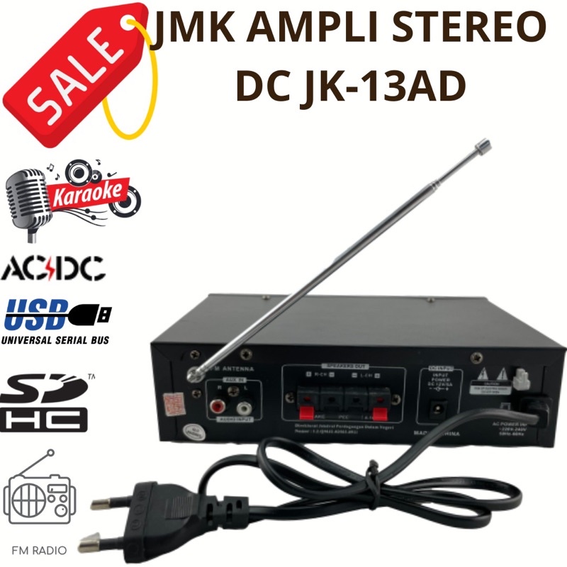 AMPLI KARAOKE STEREO AC/DC AMPLIFIER JMK JK13AD CAR AMPLI DOUBLE FUNGSI