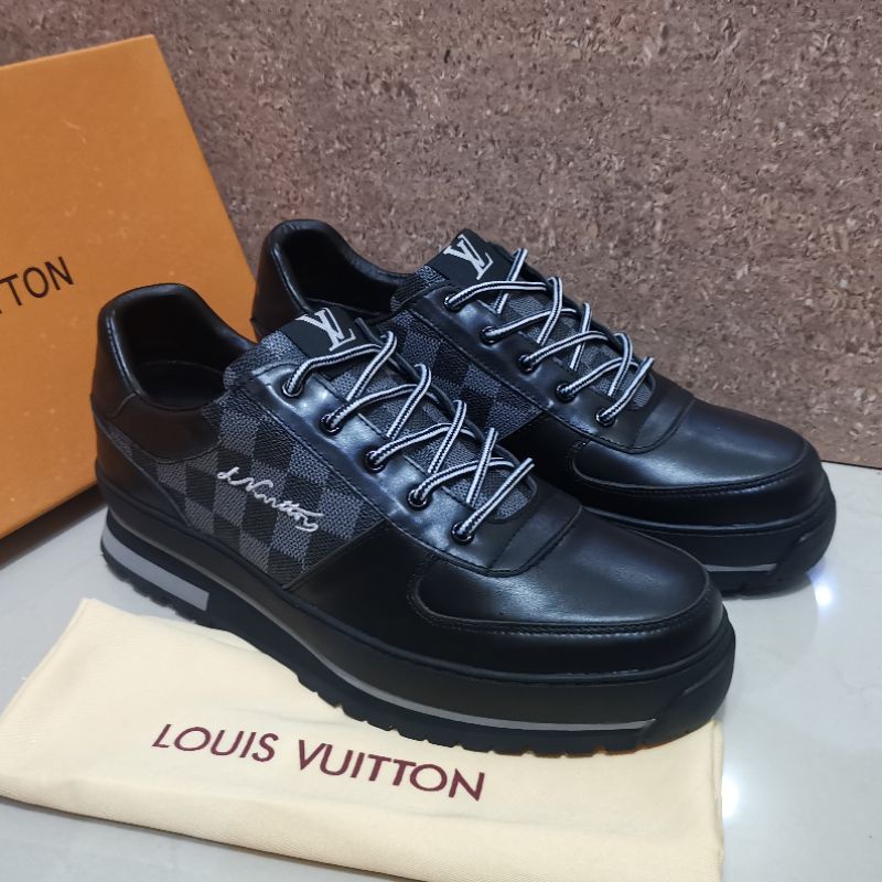 lv shoes sneaker mirror quality lou is vuitton sepatu pria damier hitam