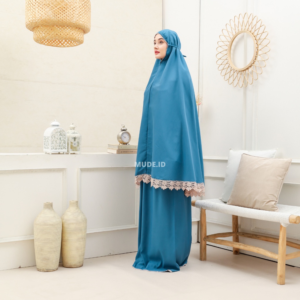 Mukena Dewasa 2in1 Elegan Luna Renda Mewah Tas Traveling Kekinian Katun