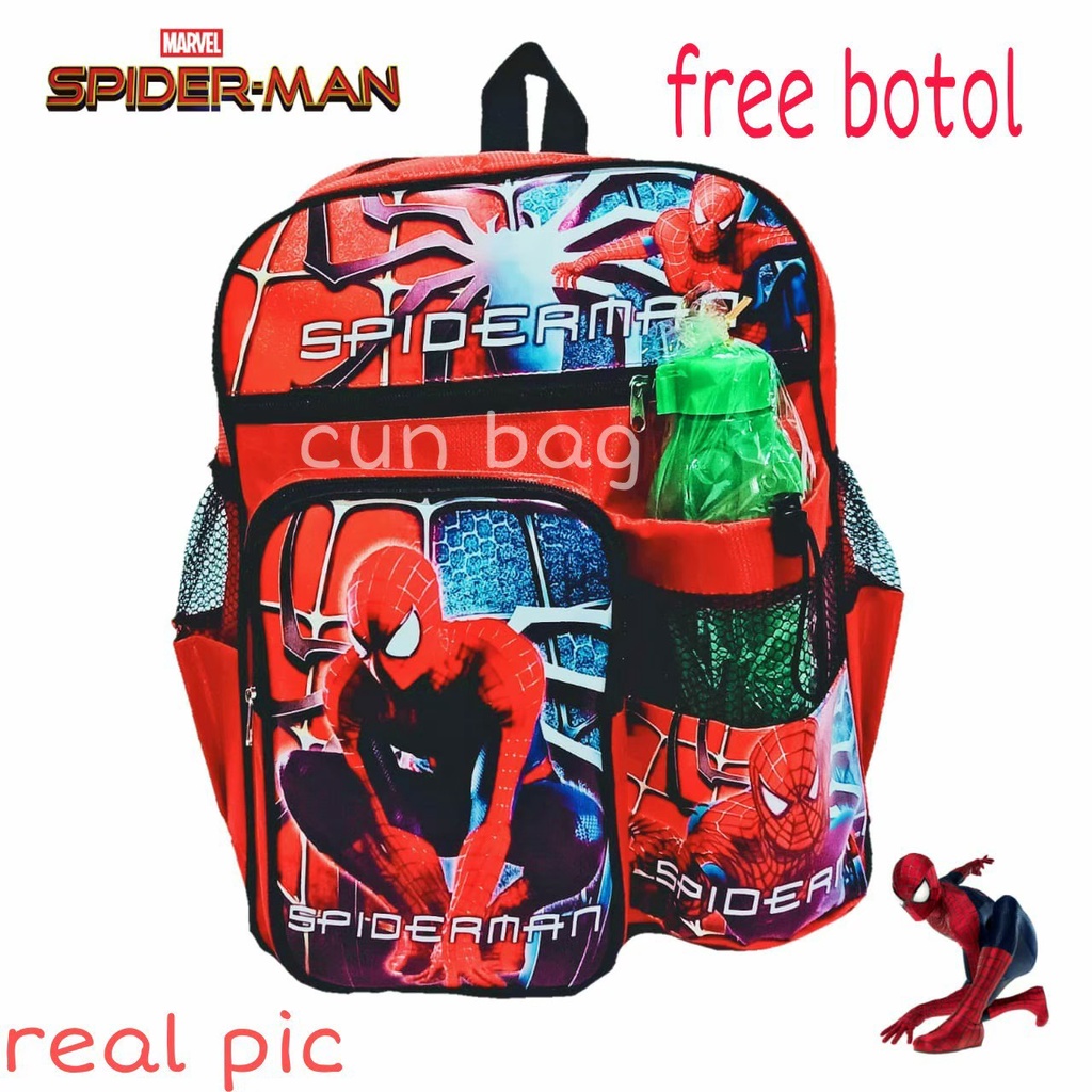 TAS ANAK KARAKTER SPIDERMAN TAS ANAK SPIDERMAN GRATIS BOTOL RANGSEL ANAK TK DAN SD