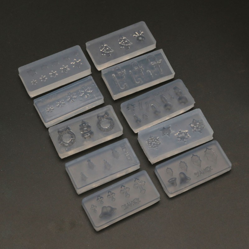 Glitter 10Pcs Christmas Theme Snowflake Snowman Nail Art Silicone Mold Kit Craft Tools