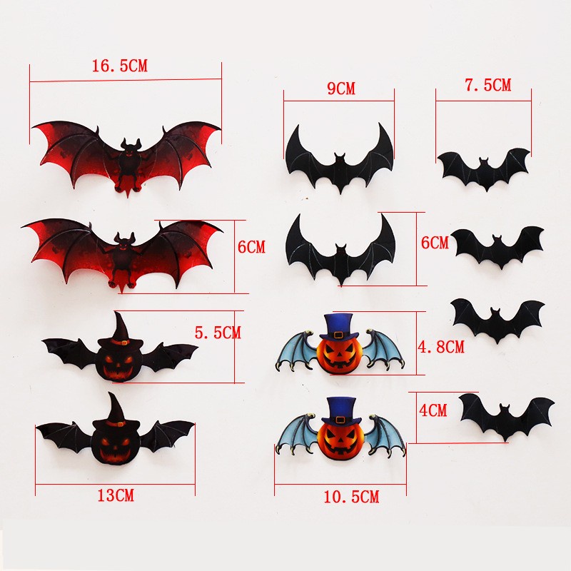 12pcs Stiker Dinding Desain Kelelawar 3d Warna Hitam Bahan Pvc Untuk Dekorasi Pesta Halloween