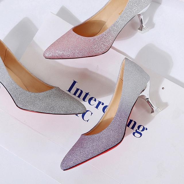 ➬ Sepatu Hak Tinggi Wanita Pernikahan Pengantin Warna Gradient Runcing Purple Ungu Pink Grey Abu Ele