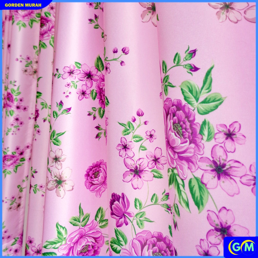 Gorden pintu jendela blackout import motif bunga shaby Smokring 12 ring 6 lipatan-Vanda ungu