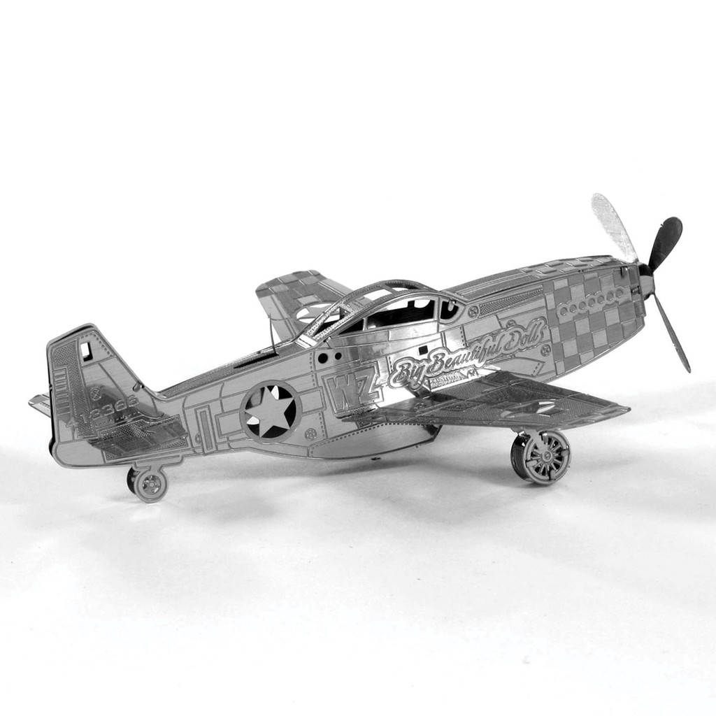 Puzzle 3D Metal P-51 Mustang - Miniatur Pesawat Tempur USAF WW2- Nano Puzzle 3D - Mainan Edukasi