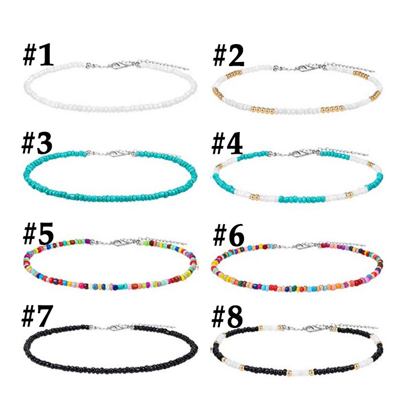 [ACKER] Bohemian Buatan Tangan Rainbow Beads Choker Kalung Pendek untuk Wanita Gadis Boho Permen Warna Manik-manik Kalung Mode Perhiasan