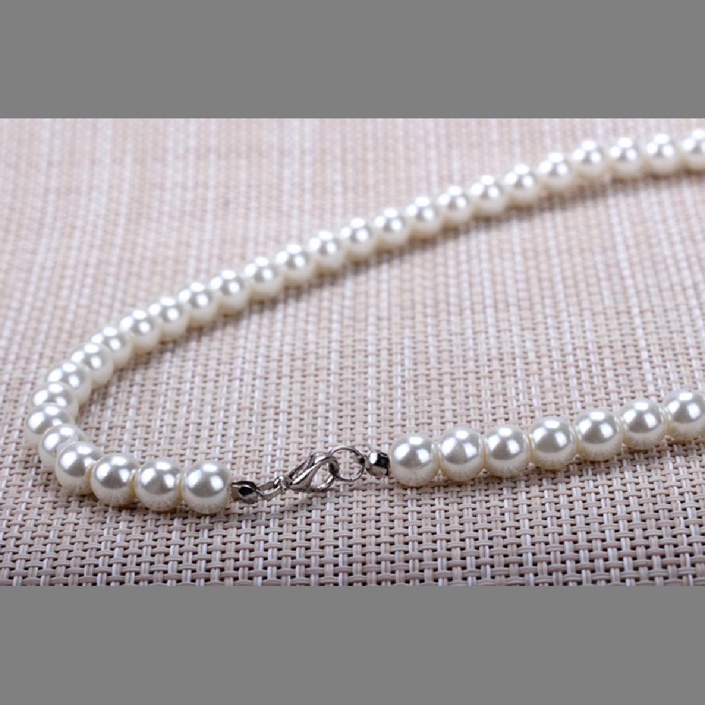 5026-4 White 8mm Faux Pearl Beads Necklace 5026-4