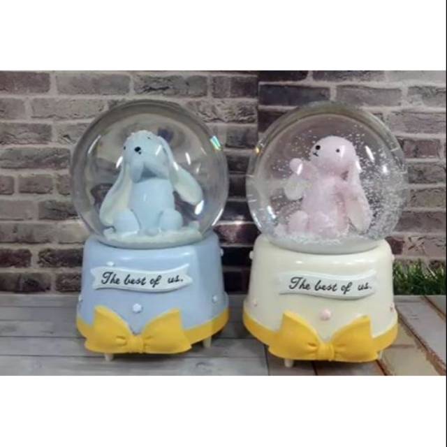 Bola salju musik Rabbit putar ukuran besar boneka kelinci lucu hadiah ulangtahun snowball musik