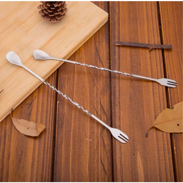 SUS 304 Long bar spoon 30cm 40cm stainless steel mixer fork aduk spoon cocktail mixing spoon