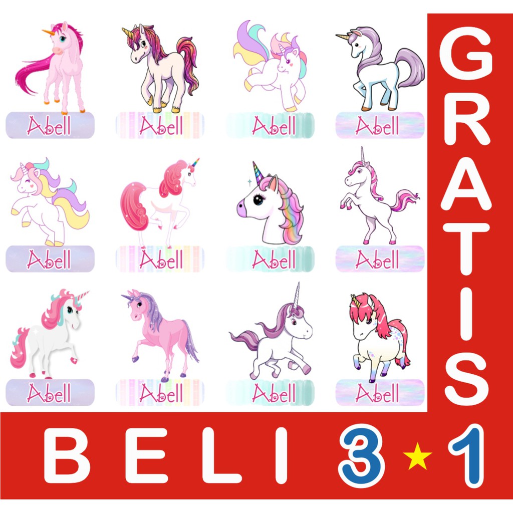 Jual STIKER LABEL NAMA WATERPROOF FUNGKY UNICORN Indonesia|Shopee Indonesia