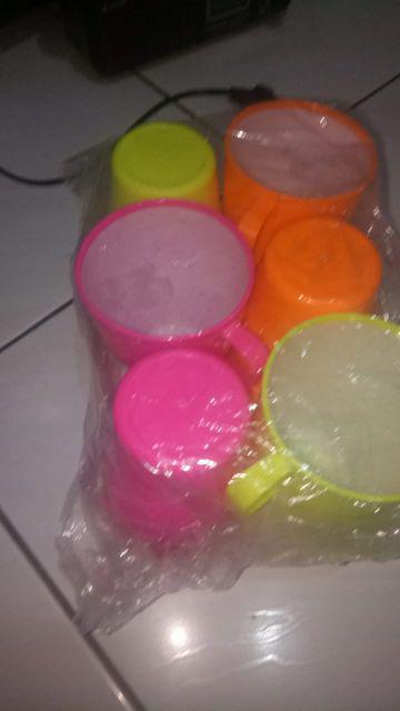 6 Pcs Cangkir Plastik/ Cangkir Cantik/ Gelas Plastik/ Gelas Bergagang/ Mug Plastik/ Mug Murah/