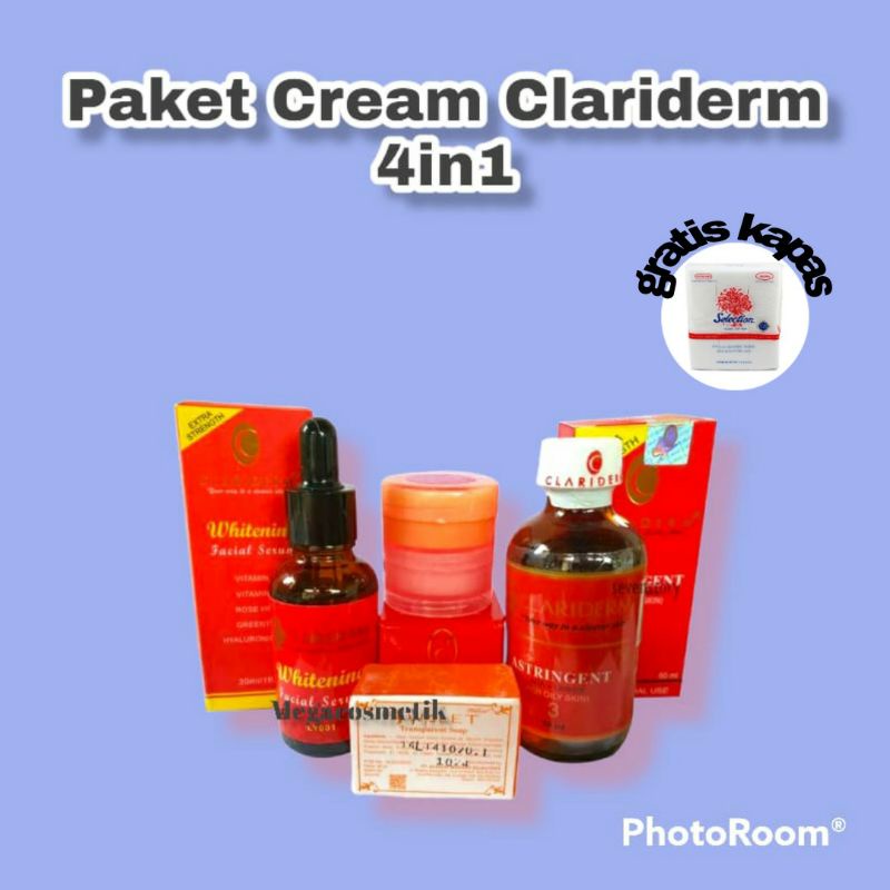 Paket Cream Clariderm 5in1( Siang Malam - Serum - Sabun - Toner )