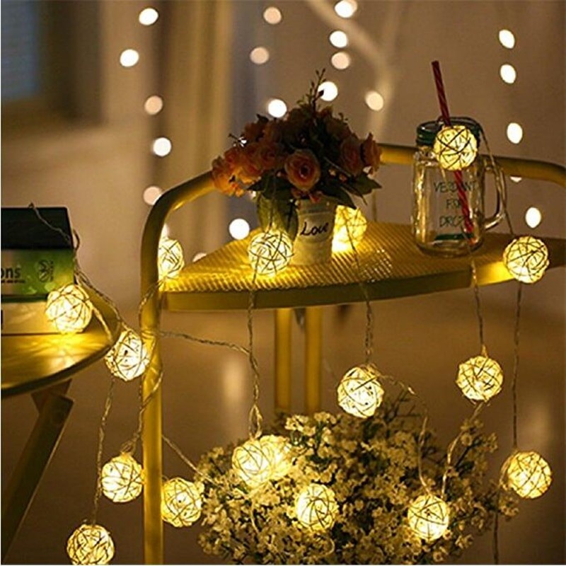 Lampu Hias Dekorasi Bola Rotan String Fairy 1.2 Meter 10 LED - B073