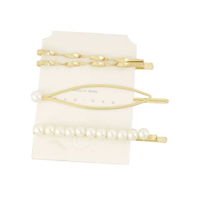 LRC Jepit Rambut Fashion Gold Pearl Hairpin Set 4 F42538