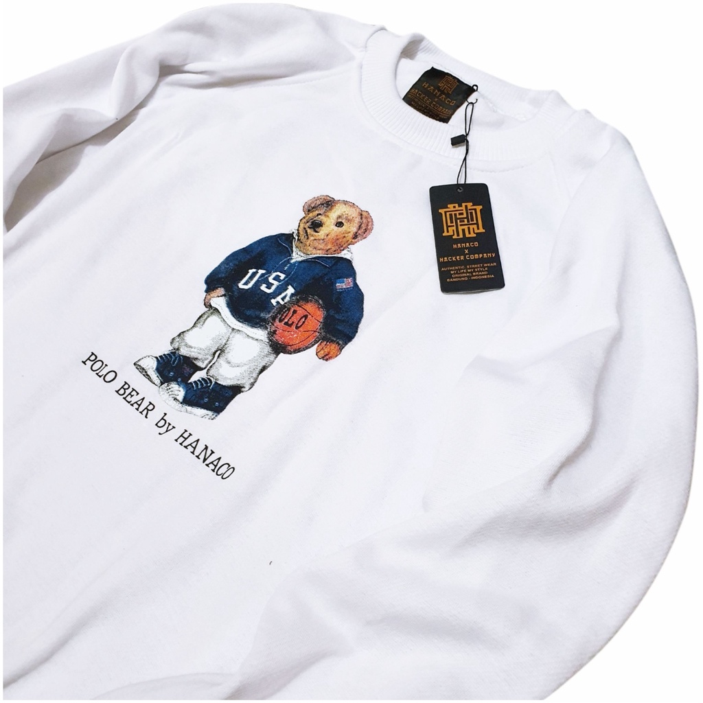 Sweater Pria Distro Original - Crewneck White Unisex Polo Bear Distro  - Crewneck Money talk-1