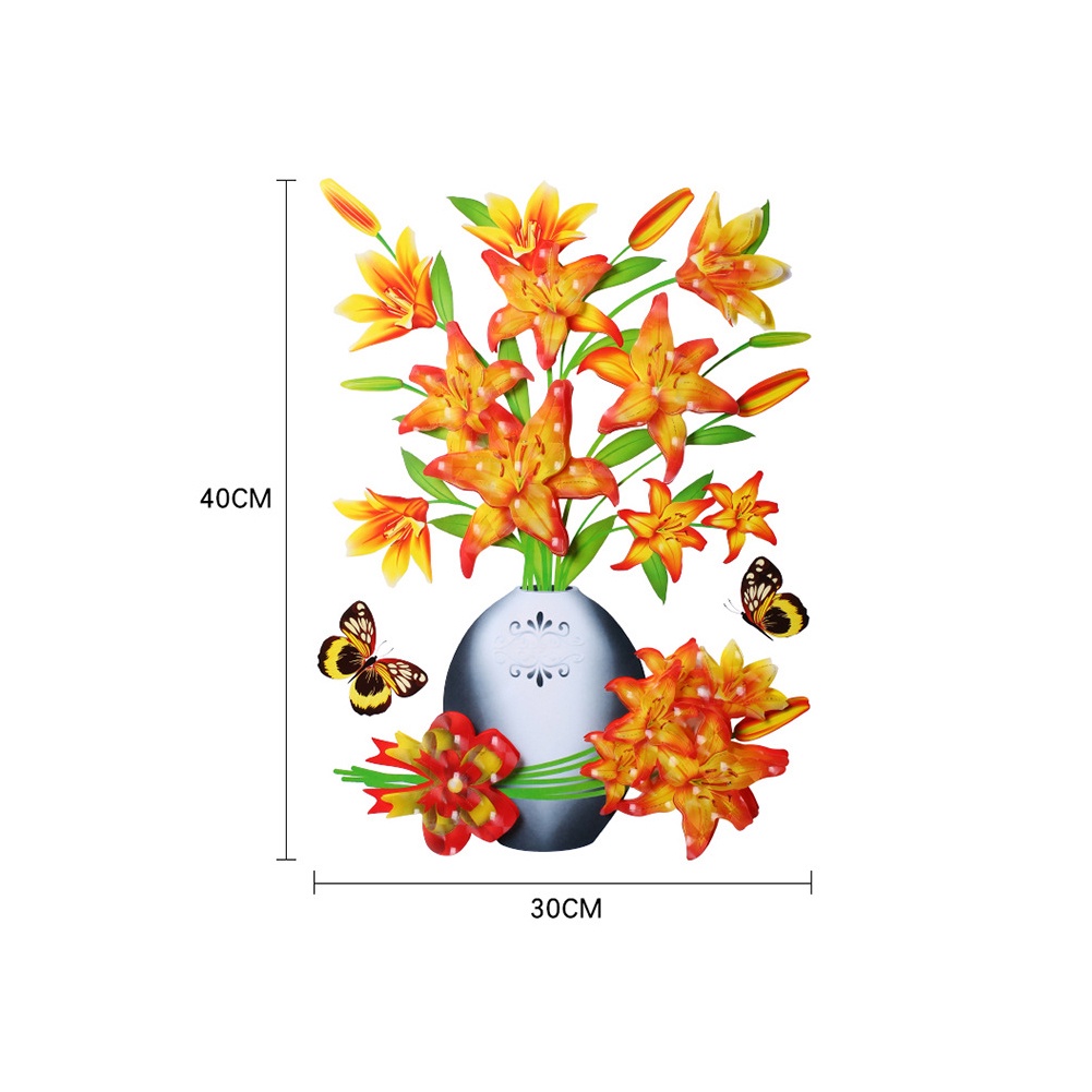 ღ Diy 3d Stereo Peniruan Stiker Bunga Simulasi Bunga Vas Kulkas Tahan Air Latar Belakang Dekoratif Perekat Stiker Dekorasi Rumah