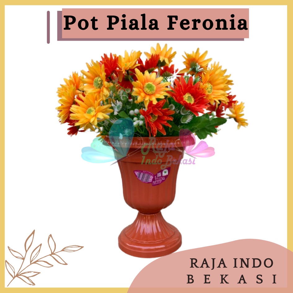 LUSINAN Pot Piala Green Leaf Feronia 6152 Putih Coklat Merahbata Merah Bata Terakota Pot Piala Tinggi Putih Plastik hitam pendek 50 - Pot bunga tanaman piala feronia putih 18cm - PIALA MINI 6152