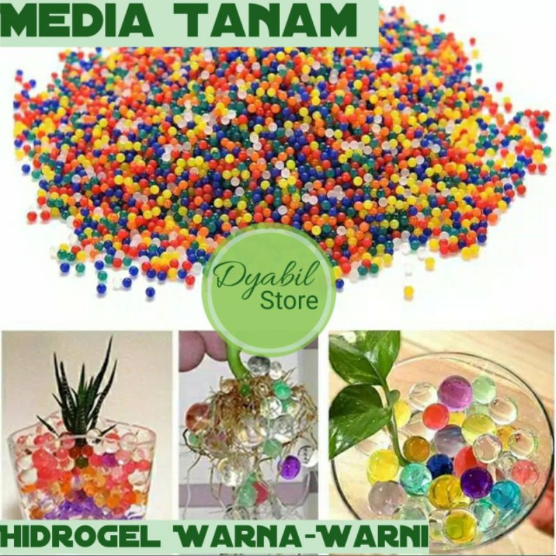 Hidrogel Media Tanam Hydroponik Waterbeads Warna Bening Transparan Hitam Warna warni Mainan Anak