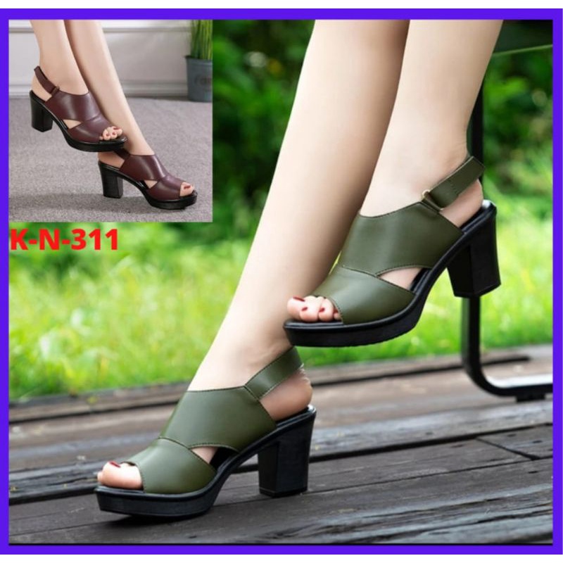 Sepatu heels tumit modern bahan kulit original (K-N 311)