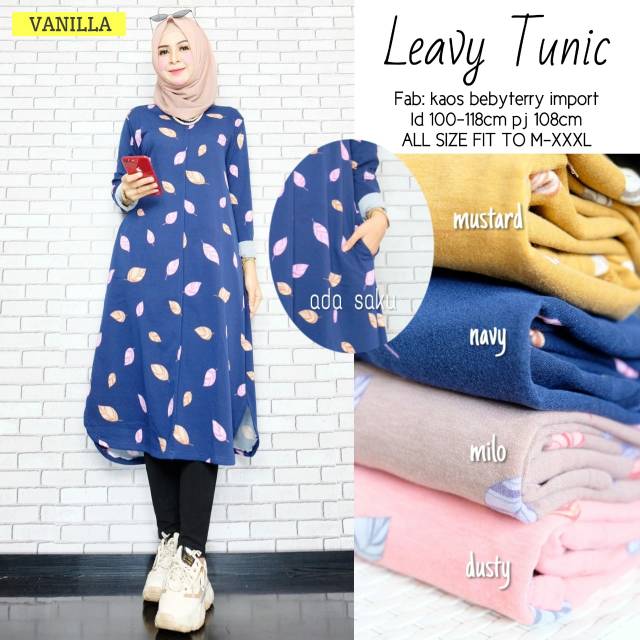 Leavy tunik kekinian motif daun warna cantik elegan kekinian outfitkuliah