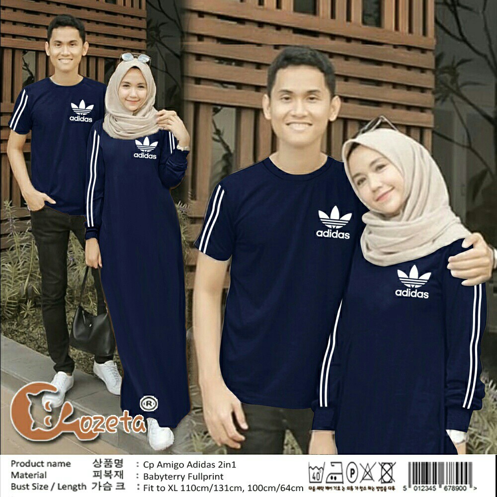 COUPLE AMIGO ADIDAS  2IN1 baju pasangan muslim gamis pesta wanita dan kaos pria