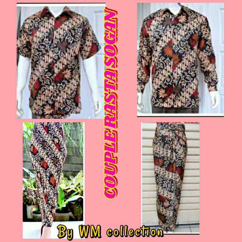 WM> COUPLE BATIK  Kenanga / Rasta Merah KEMEJA BATIK RASTA Merah HEM BATIK KENANGA  Maron ROK PLISKE