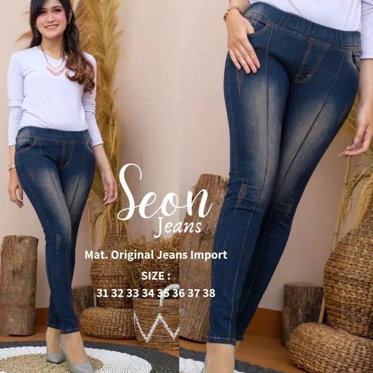 (27-38)SEON JEANS LEGING JEANS TULANG PINGGANG FULL KARET [SKD.27Jn22ᵞ]