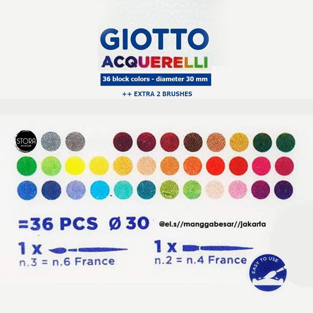 

NEW GIOTTO Acquerelli 36 Warna 30mm / Water Color Cake Travel Paint / Cat Air Original