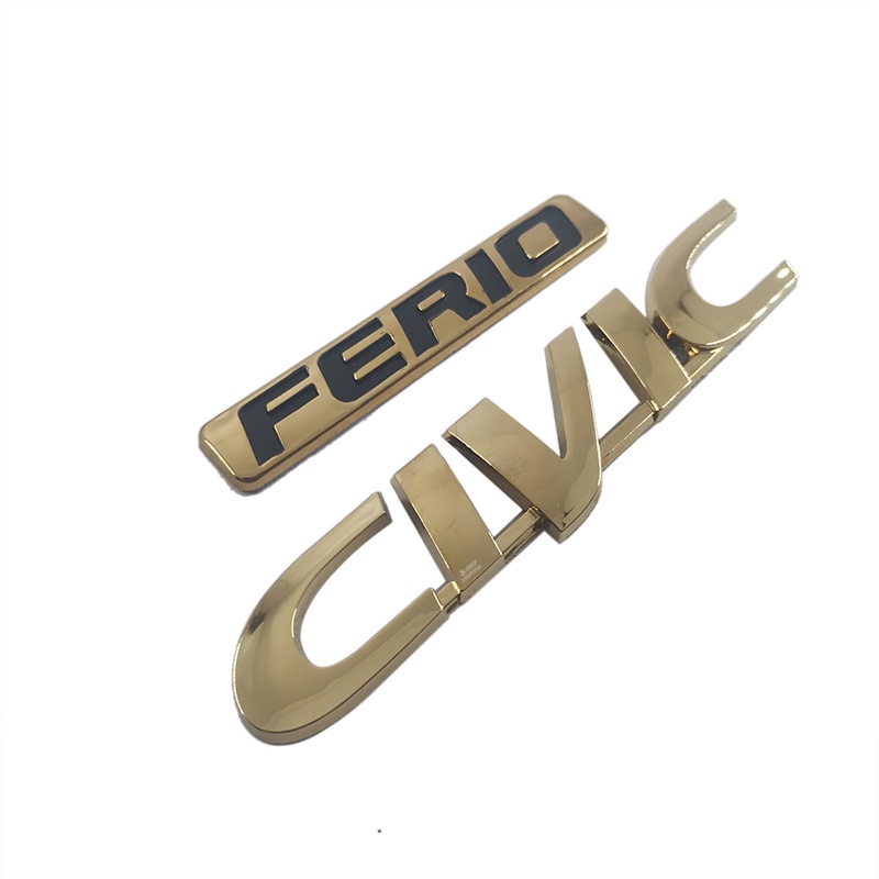 1pc Stiker Emblem Logo CIVIC FERIO Bahan ABS Warna Emas Untuk Bagasi Belakang Mobil HONDA CIVIC