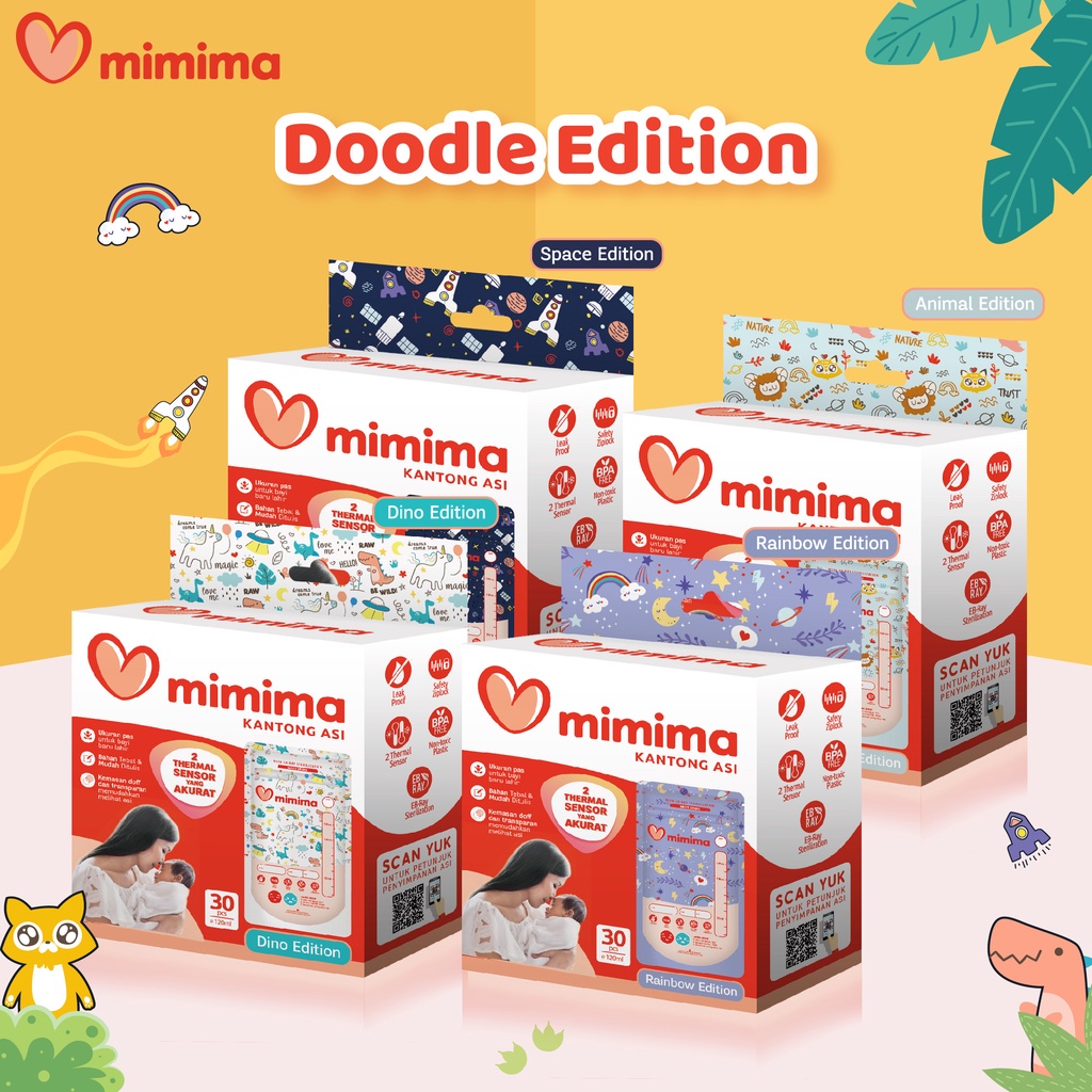 Kantong ASI MIMIMA 120ml  Doodle Edition ASIP Breast Milk / PERLENGKAPAN MENYUSUI (KANTONG ASI)