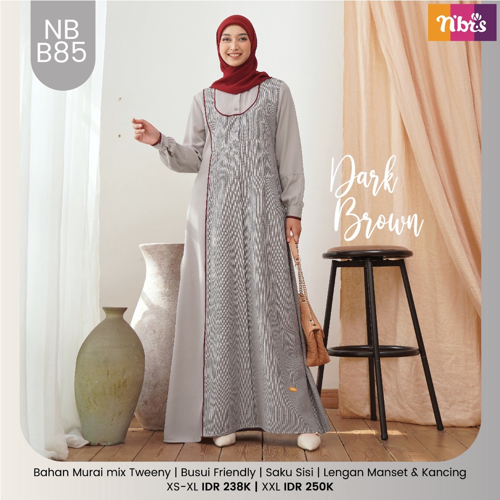 Nibras Gamis NB B85 Bahan Murai mix Tweeny Dress Fashion muslimah Modern Simpel Busui by Nibras bisa COD