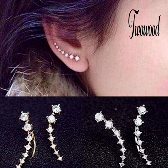 Anting Stud Kait Aksen Berlian Imitasi Bahan Zirkon Untuk Wanita