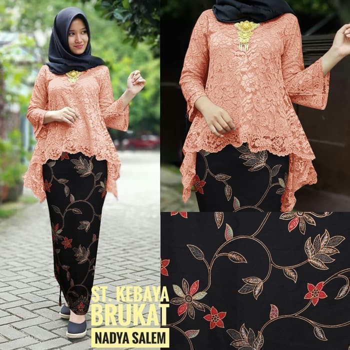 KEBAYA BIANCA SET BROKAT/BAJU KEBAYA/KEBAYA WISUDA/kebaya murah/kebaya seragam-set peach