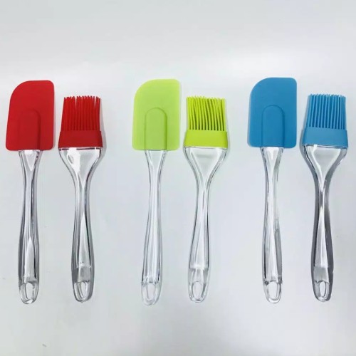 SET Spatula Silikon + Kuas Silikon Mentega Kue Roti Serbaguna - Random Colour