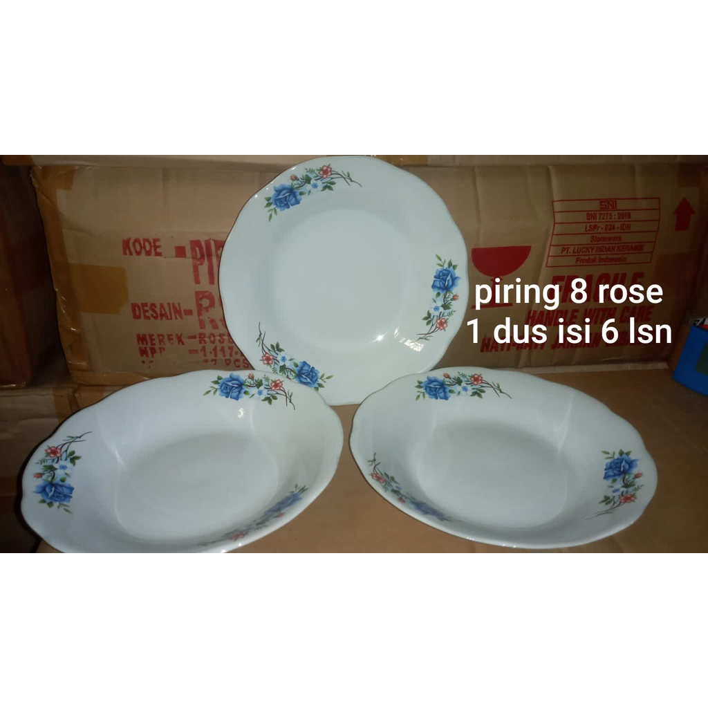 (KHUSUS GOSEND) Piring Keramik Rose Lucky 6 Inch / 7 Inch / 8 InchPiring makan (12 pcs)