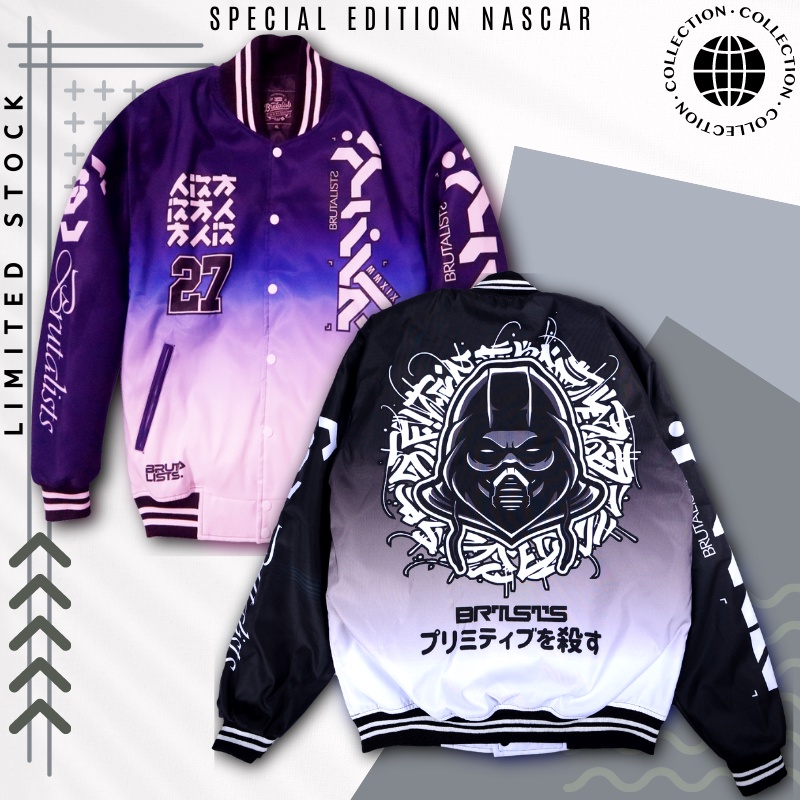 TERBARU 2022 VARCITY HITAM BORDIR FULL PRINT GRADASI JAKET VARSITY NASCAR JACKET BLACK VINTAGE ORI
