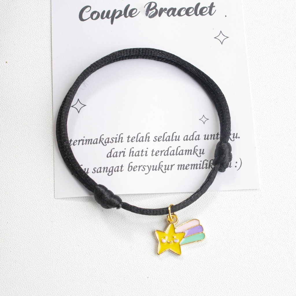 Gelang Tali Couple Liontin Awan Bintang Jatuh Rainbow Pelangi lucu Tali Korea dan Satin Couple Bracelet Cute Charm