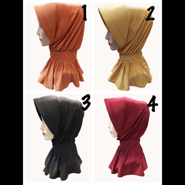 Jilbab Bergo Instan Ped Kerut Full Leher Bahan Jersey Premium