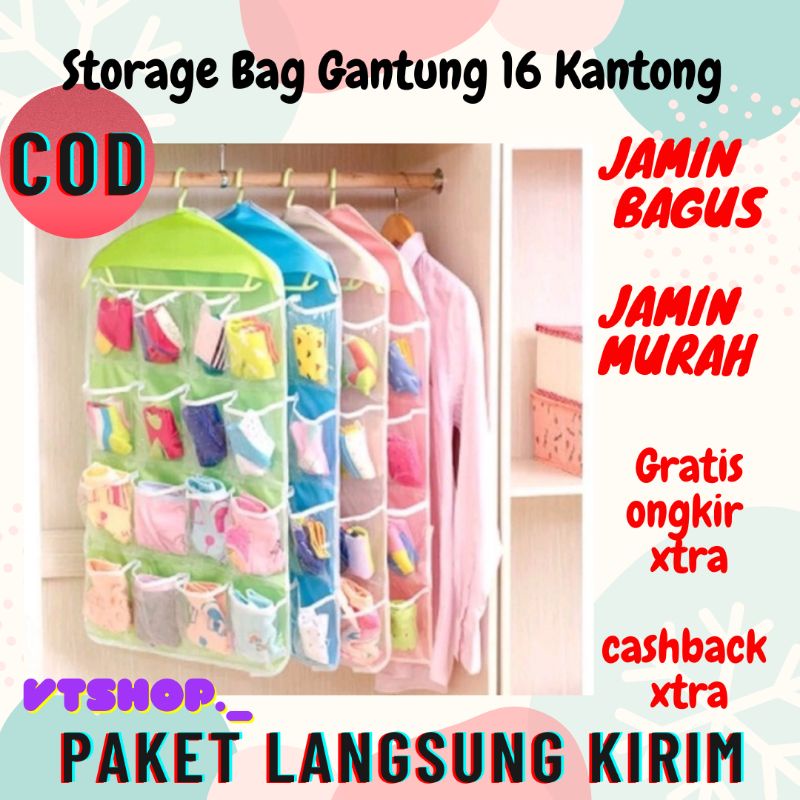 V407 - Storage Bag Gantung 16 Kantong Hanger Organizer Underwear Pouch / Storage Box 16 Kantong